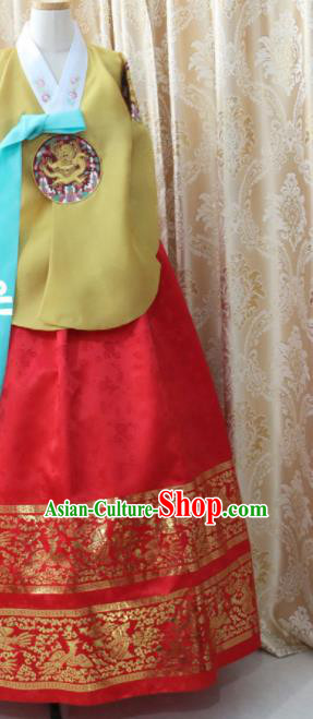 Korean Traditional Garment Hanbok Yellow Blouse and Red Dress Outfits Asian Korea Fashion Costume for Women