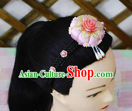 Korean Traditional Court Bride Pink Rose Hairband Asian Korea Fashion Wedding Hair Accessories for Women