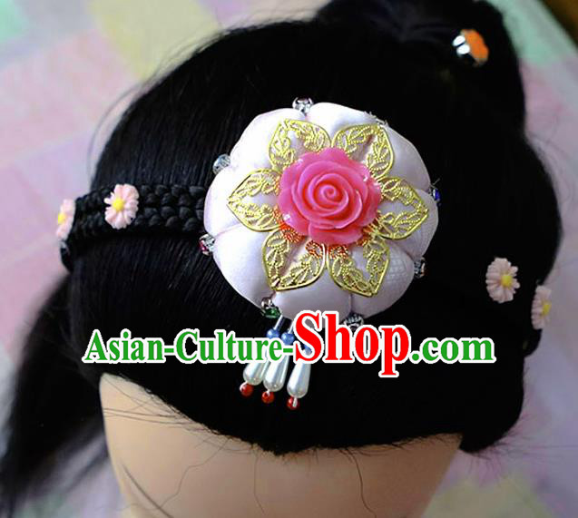 Korean Traditional Court Bride Rosy Rose Hairband Asian Korea Fashion Wedding Hair Accessories for Women