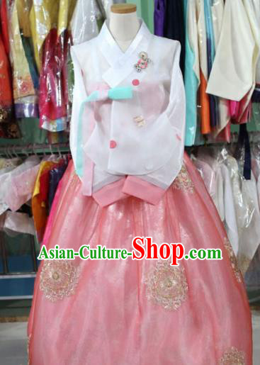 Korean Traditional Garment Bride Hanbok White Blouse and Pink Dress Outfits Asian Korea Fashion Costume for Women