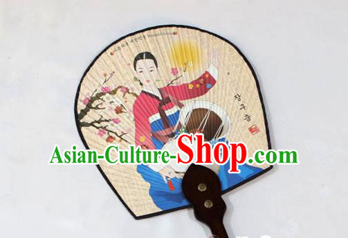 Korean Traditional Bride Printing Palace Fan Asian Korea Paper Fans for Women