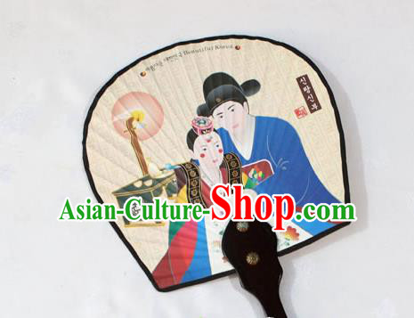 Korean Traditional Bride Wedding Printing Palace Fan Asian Korea Paper Fans for Women