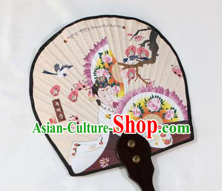 Korean Traditional Wedding Bride Printing Palace Fan Asian Korea Paper Fans for Women