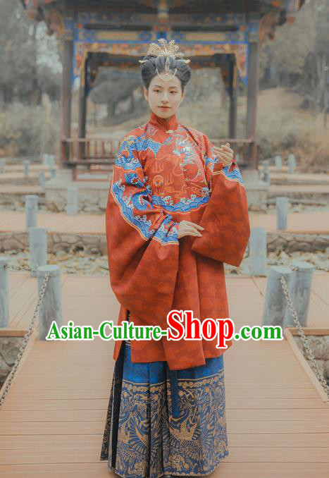 Chinese Traditional Ming Dynasty Palace Queen Wedding Embroidered Dress Ancient Royal Empress Costumes for Women