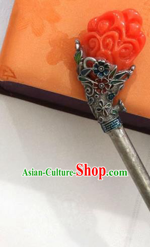 Korean Traditional Wedding Bride Red Jade Hairpins Asian Korea Hanbok Hair Accessories for Women