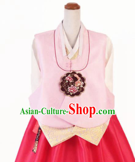 Korean Traditional Garment Bride Hanbok Embroidered Pink Vest Asian Korea Fashion Costume for Women