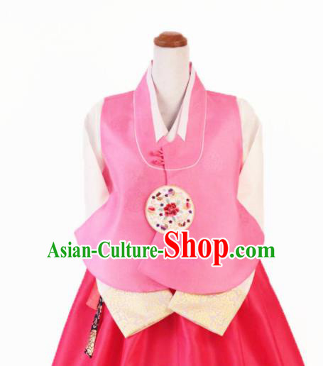 Korean Traditional Garment Bride Hanbok Embroidered Peony Pink Vest Asian Korea Fashion Costume for Women