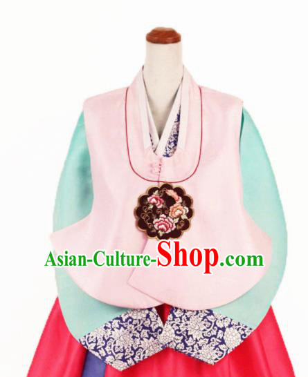 Korean Traditional Garment Bride Hanbok Embroidered Peony Pink Vest Asian Korea Fashion Costume for Women