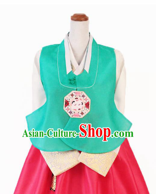 Korean Traditional Garment Bride Hanbok Embroidered Peony Green Vest Asian Korea Fashion Costume for Women