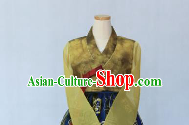 Korean Traditional Garment Ginger Blouse and Royalblue Dress Bride Hanbok Asian Korea Fashion Costume for Women