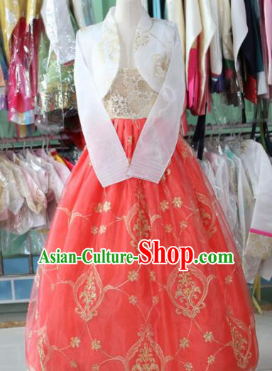 Korean Traditional Garment White Blouse and Peach Pink Dress Bride Hanbok Asian Korea Fashion Costume for Women