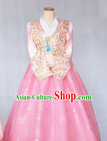 Korean Traditional Garment Pink Blouse and Dress Bride Hanbok Asian Korea Fashion Costume for Women