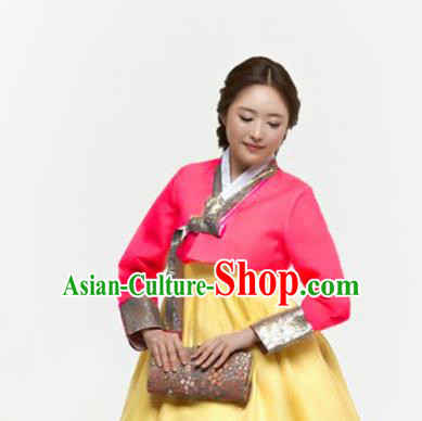 Korean Traditional Hanbok Garment Rosy Blouse and Yellow Dress Asian Korea Fashion Costume for Women