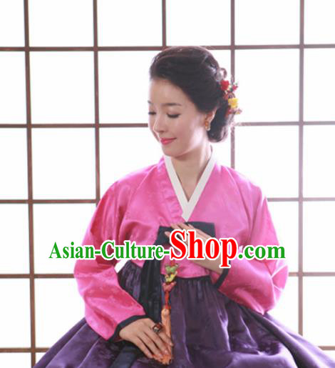 Korean Traditional Mother Hanbok Garment Pink Blouse and Purple Dress Asian Korea Fashion Costume for Women