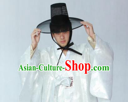 Korean Traditional White Silk Coat Hanbok Asian Korea Bridegroom Fashion Costume for Men