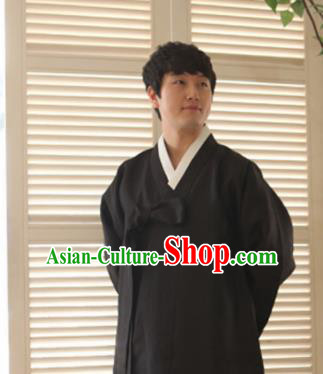 Korean Traditional Black Shirt and Pants Hanbok Asian Korea Bridegroom Fashion Costume for Men