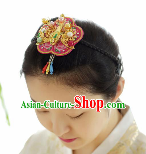 Korean Traditional Wedding Bride Rosy Hairband Asian Korea Hanbok Hair Accessories for Women