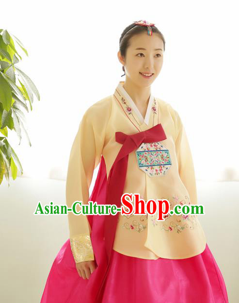 Korean Traditional Court Hanbok Garment Embroidered Yellow Blouse Asian Korea Fashion Costume for Women