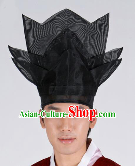 Korean Traditional Wedding Bridegroom Black Hat Asian Korea Ancient Scholar Headdress for Men