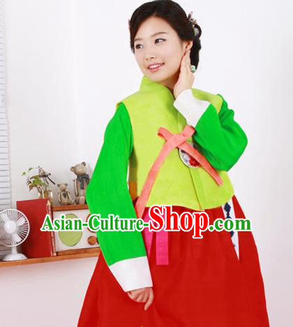 Korean Traditional Bride Mother Hanbok Garment Green Blouse and Red Dress Asian Korea Fashion Costume for Women