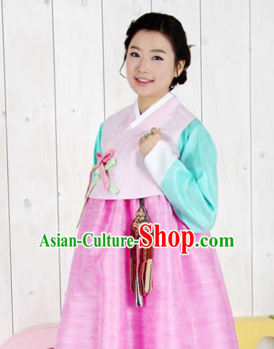 Korean Traditional Bride Mother Hanbok Garment Pink Vest Blouse and Dress Asian Korea Fashion Costume for Women