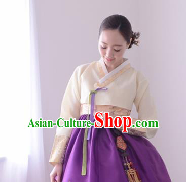 Korean Traditional Bride Hanbok White Blouse and Purple Dress Garment Asian Korea Fashion Costume for Women