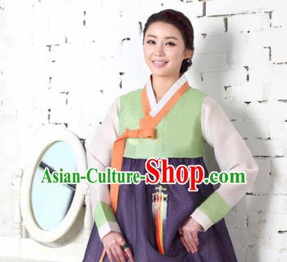 Korean Traditional Bride Mother Hanbok Light Green Blouse and Purple Dress Garment Asian Korea Fashion Costume for Women