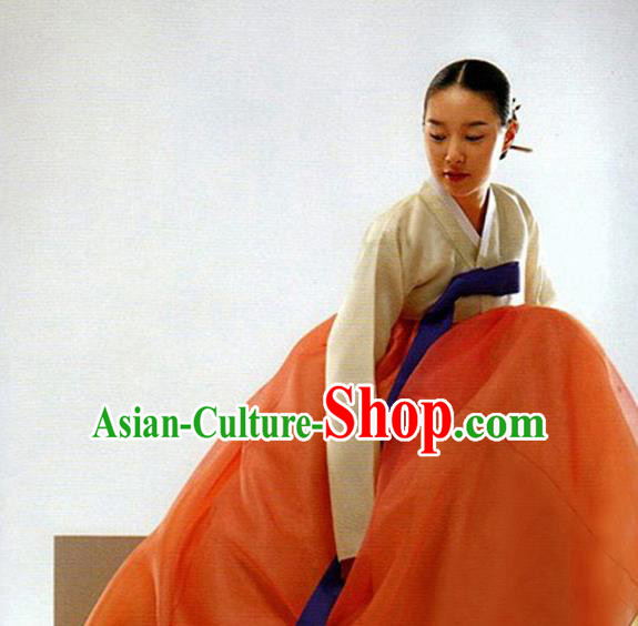 Korean Traditional Bride Hanbok Yellow Blouse and Orange Dress Garment Asian Korea Fashion Costume for Women