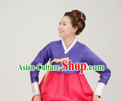 Korean Traditional Bride Mother Hanbok Purple Satin Blouse and Pink Dress Garment Asian Korea Fashion Costume for Women