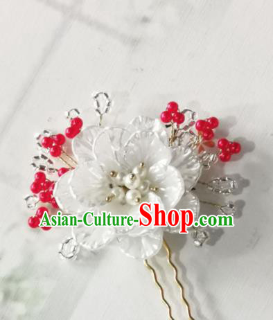 Korean Traditional Wedding Bride Shell Peony Red Beads Hairpins Asian Korea Hanbok Hair Accessories for Women