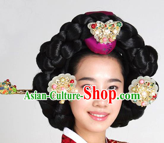 Korean Traditional Wedding Bride Jade Butterfly Hairpins Asian Korea Hanbok Hair Accessories for Women