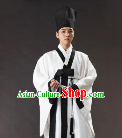 Korean Traditional Ancient Scholar White Robe and Pants Hanbok Asian Korea Bridegroom Fashion Costume for Men