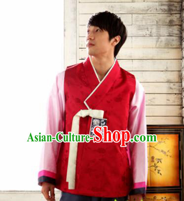 Korean Traditional Wedding Red Vest and Pants Hanbok Asian Korea Bridegroom Fashion Costume for Men