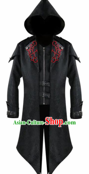 Western Middle Ages Drama Black Dust Coat European Traditional Knight Costume for Men