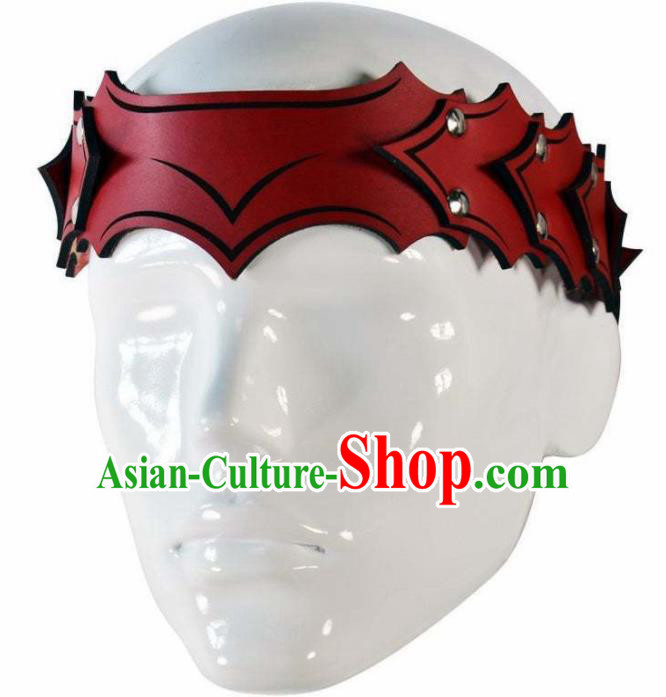 Western Middle Ages Hunter Red Leather Hair Clasp European Traditional Knight Headwear for Men