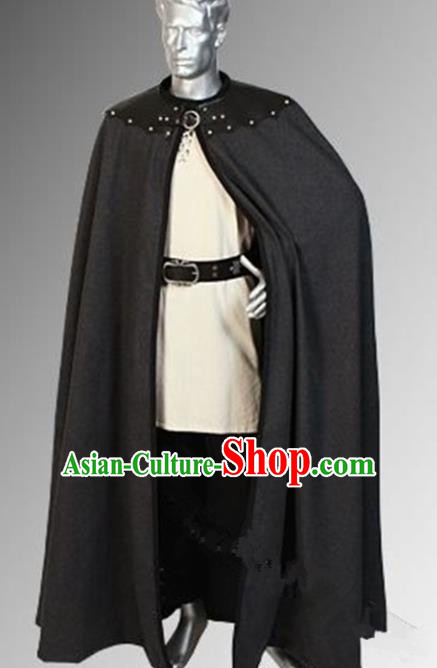 Western Middle Ages Drama General Black Cloak European Traditional Knight Costume for Men