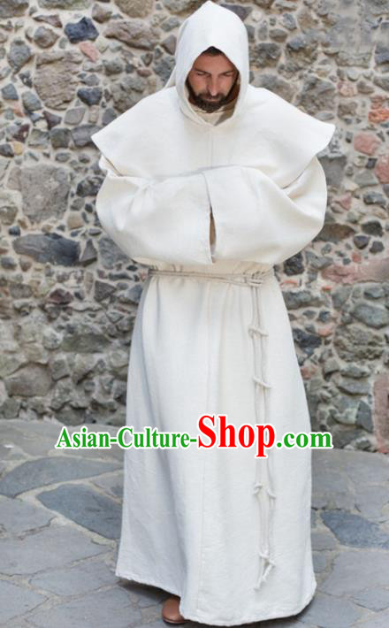 Western Halloween Middle Ages Drama Missionary White Robe European Traditional Churchman Costume for Men