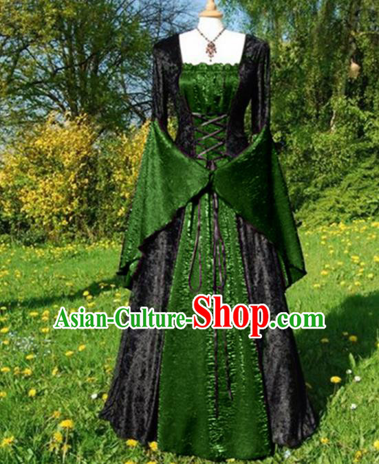 Western Halloween Middle Ages Cosplay Queen Green Dress European Traditional Court Costume for Women