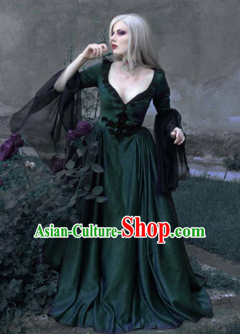 Western Halloween Cosplay Queen Green Dress European Traditional Middle Ages Court Costume for Women