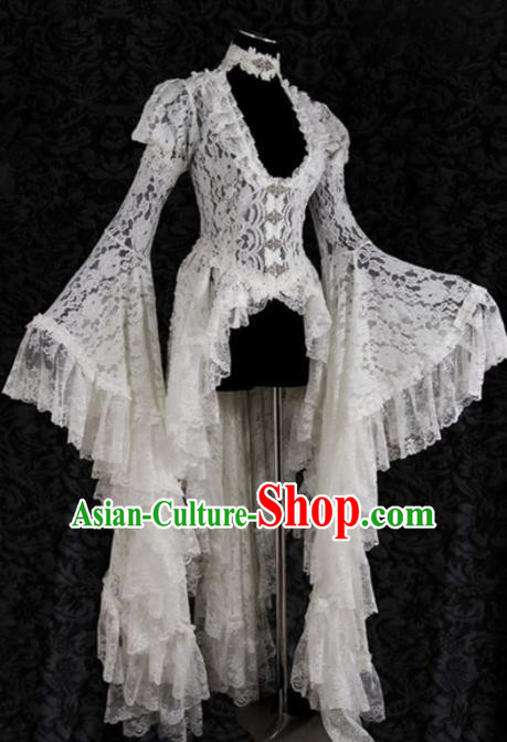 Western Halloween Cosplay Princess White Lace Dress European Traditional Middle Ages Court Costume for Women