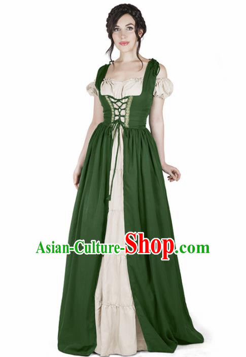 Western Halloween Cosplay Housemaid Green Dress European Traditional Middle Ages Female Civilian Costume for Women