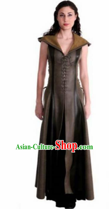 Western Halloween Cosplay Knight Leather Dress European Traditional Middle Ages Female Civilian Costume for Women