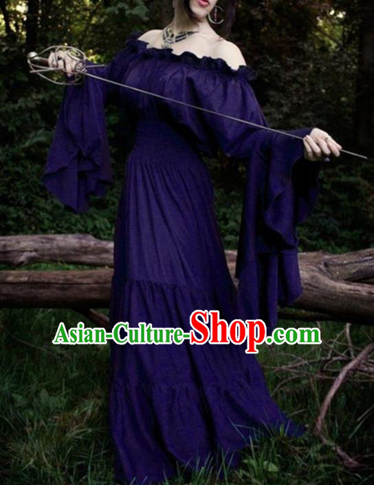 Western Halloween Cosplay Court Purple Dress European Traditional Middle Ages Princess Costume for Women