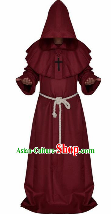 Western Halloween Middle Ages Cosplay Churchman Red Robe European Traditional Missionary Costume for Men