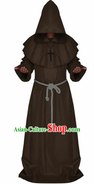 Western Halloween Middle Ages Cosplay Churchman Brown Robe European Traditional Missionary Costume for Men