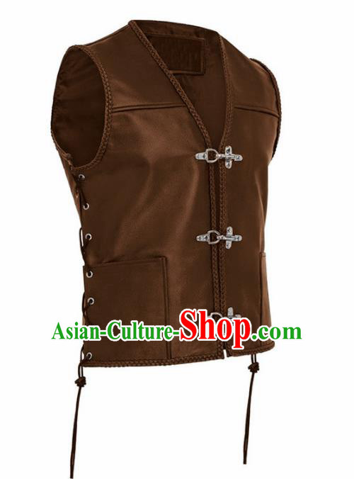 Western Middle Ages Drama Brown Leather Vest European Traditional Knight Costume for Men