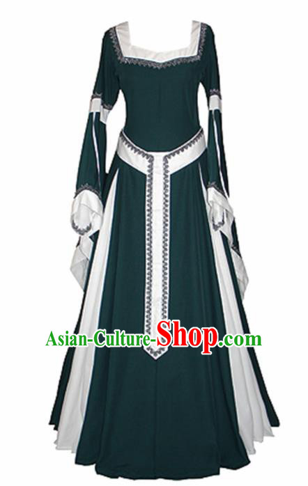 Western Halloween Renaissance Cosplay Queen Green Dress European Traditional Middle Ages Court Costume for Women