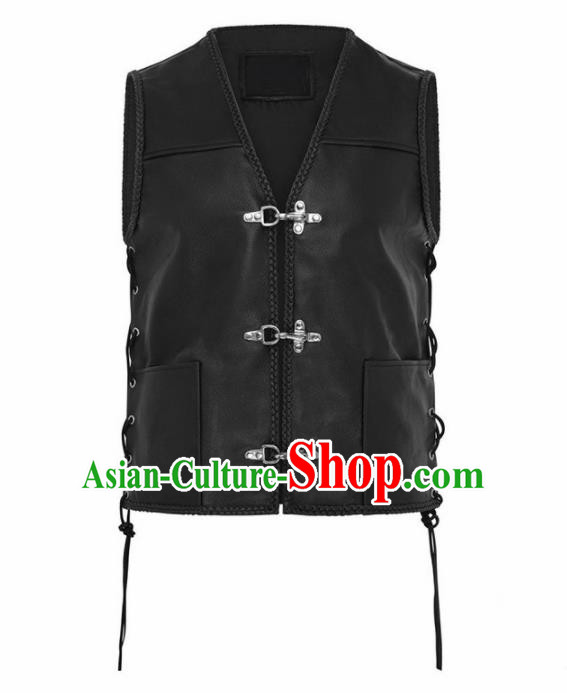 Western Middle Ages Drama Black Leather Vest European Traditional Knight Costume for Men