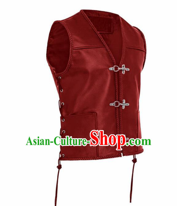 Western Middle Ages Drama Red Leather Vest European Traditional Knight Costume for Men