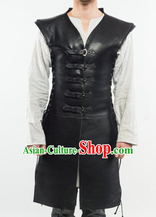 Western Middle Ages Drama Black Leather Vest European Traditional Knight Costume for Men